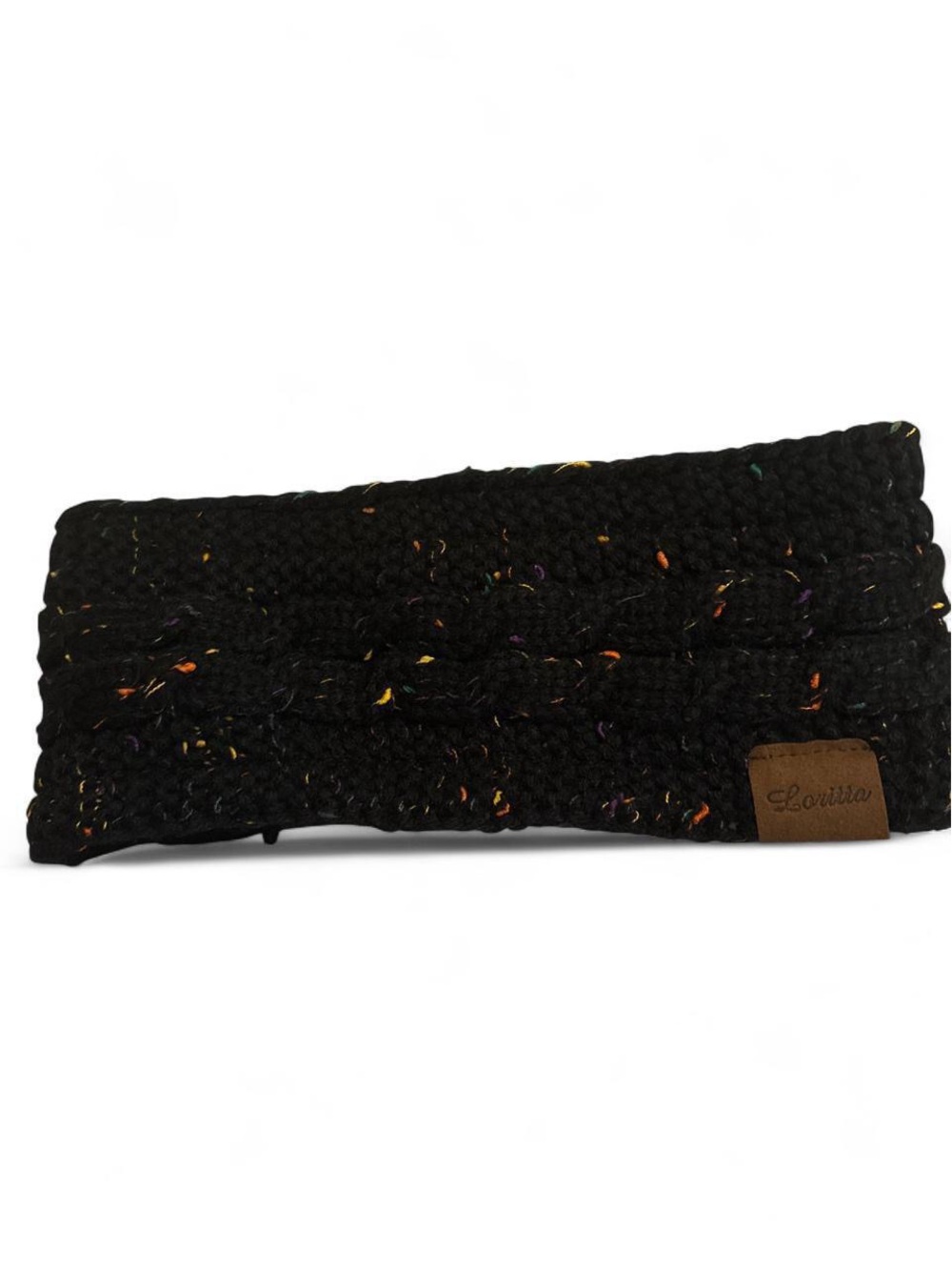Black Knit Ear Warmer Headband with Multicolor Flecks